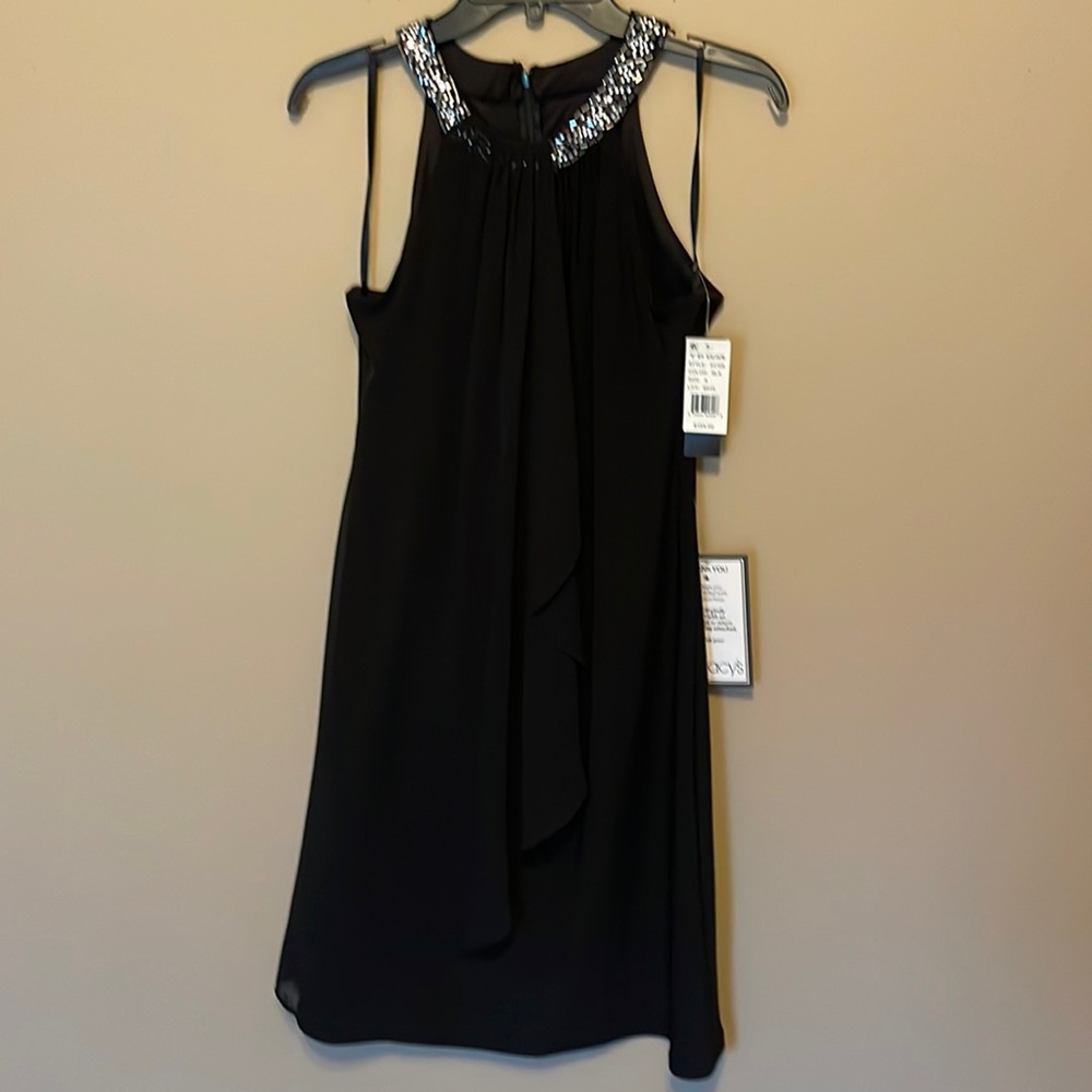 Xscape Black Chiffon Drape Ruffle & Bead Neck Halter, Size 8